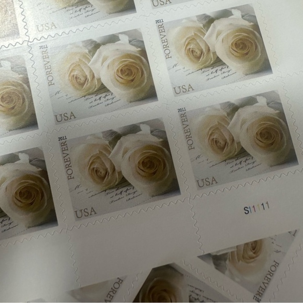 200 lifetime white roses unused wedding stamps